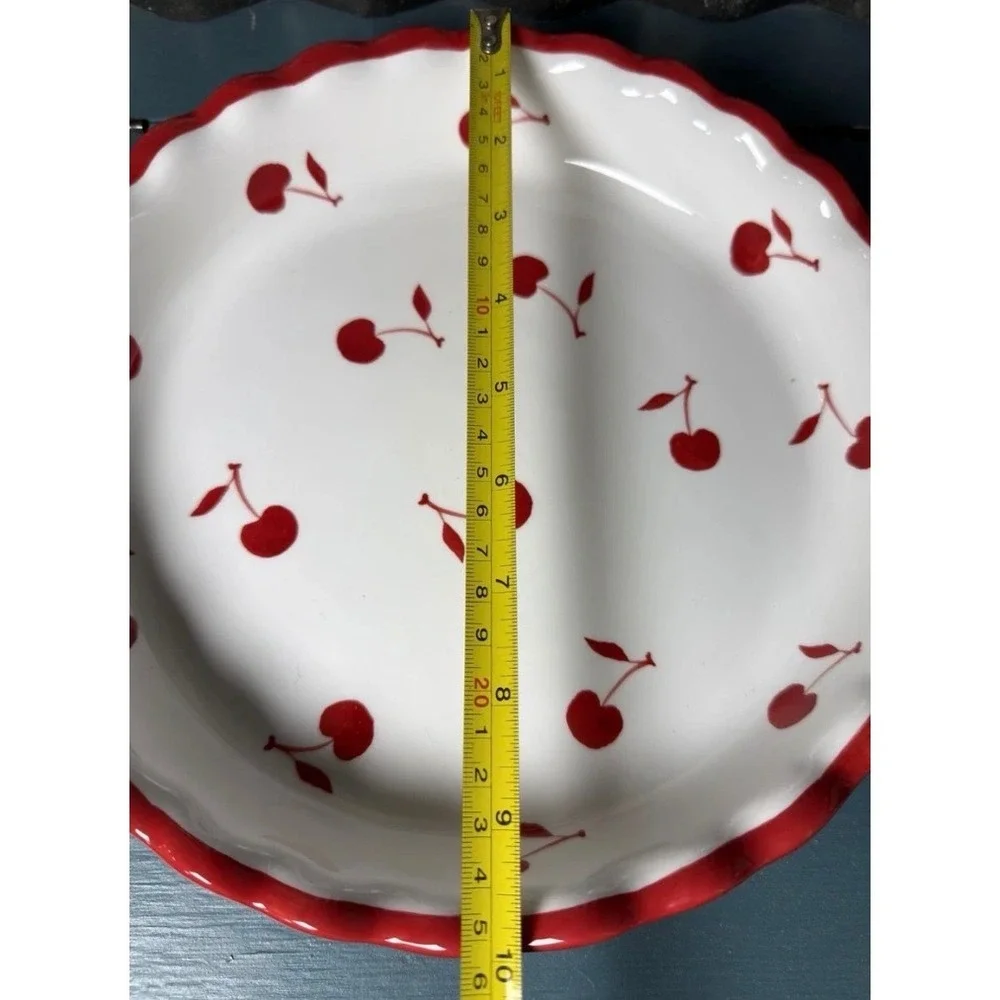 Cherries Jubilee Pie Baking Dish Scalloped Retro Cottagecore Cherry Baker 10